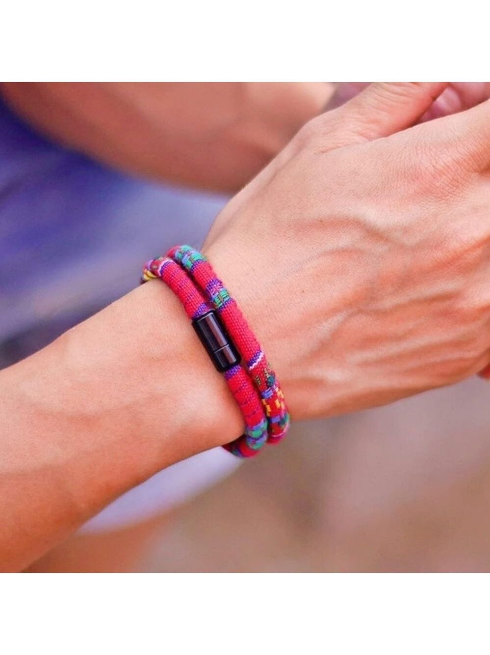 Black Stainless Steel Rope Bracelet Unisex Handmade Double Layer Purple Colors